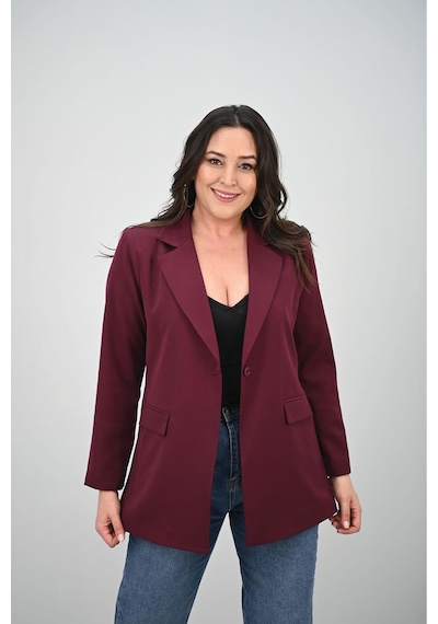 Koza Butik Kadın Büyük Beden Astarlı Düğmeli Blazer Ceket 9008-25-1 Siyah