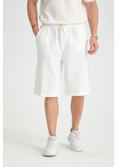 Redline Erkek Baggy Fit Rahat Kesim %100 Pamuk Yumuşak Dokulu Şort Kapri Beyaz