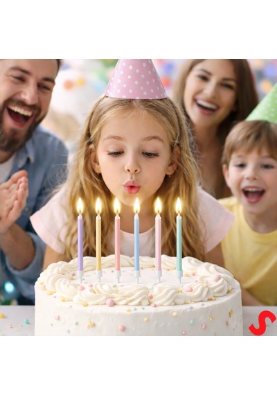 Makaron Çok Renkli İnce Uzun Pasta Mumu 19 Cm - 6 Adet 0-99