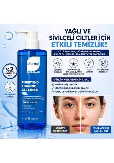 Salicylic Acid Foaming Cleanser Gel 400 Ml - Yağlı Ve Sivilceli Cilt Yüz Temizleme Jeli