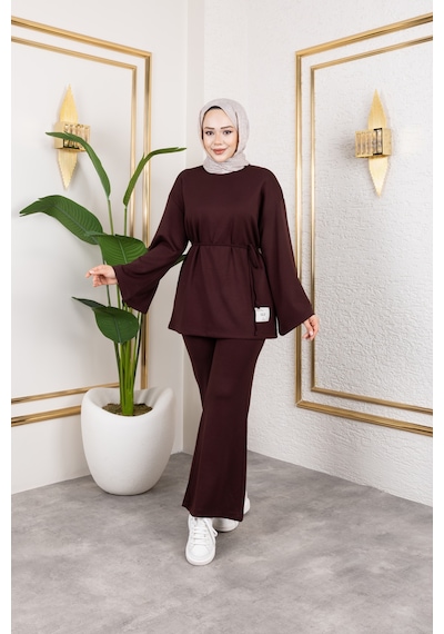 Nevayla Moda Mevsimlik Modal Kumaş Takım - T114 Kahverengi