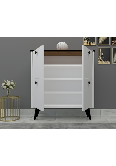 %100 Mdf Akus 4 Kapaklı Ayaklı Ayakkabılık Üstü Falez Beyaz