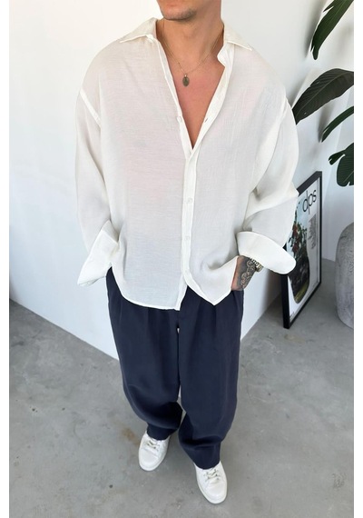 Beyaz Basic Oversize Modal Gömlek Beyaz