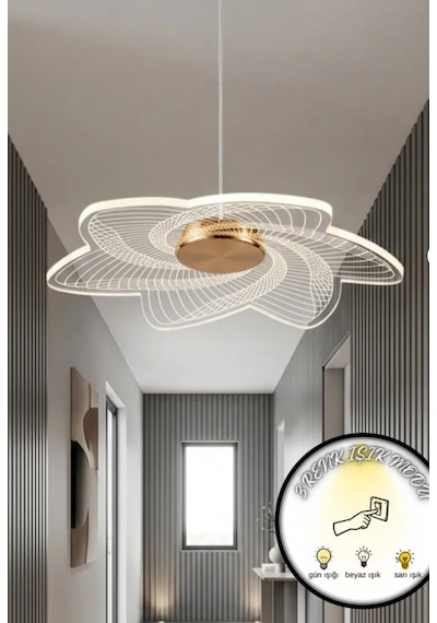 İskandinav Tasarım Sarı Gold 3 Renk Led Sarkıt Tekli Avize Salon Koridor