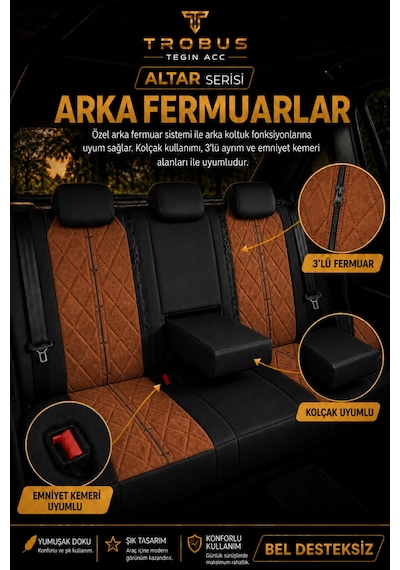 Fiat Egea Cross 2020+ Uyumlu Altar Serisi Tay Tüyü Taba Siyah Premium Koltuk Kılıfı