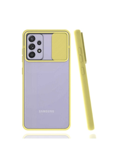 Kilifone - Samsung Uyumlu Galaxy A52 / A52s - Kılıf Slayt Sürgülü Arkası Buzlu Lensi Kapak - Sarı