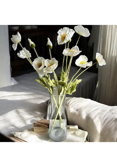 Yapay Çiçek I42 Gelincik Dalı 60 Cm Beyaz Beyaz