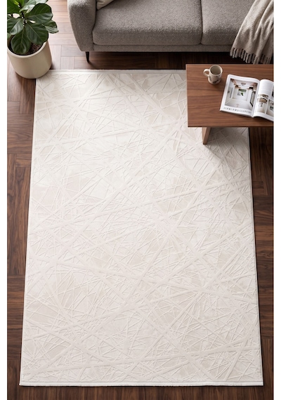 Merinos Vista %100 Akrilik Beyaz Kesme Halı Yolluk Antre Koridor Salon Halısı Geometrik Desenli 76590-60
