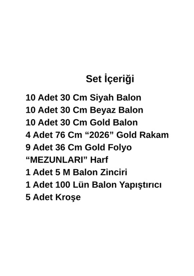 2026 Mezunları Gold Folyo Harf Beyaz Siyah Gold Balon Mezuniyet Temalı Süsleme Altın - Beyaz - Siyah