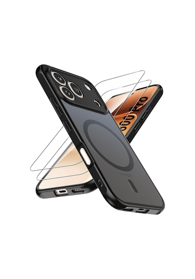 Teleplus Honor 600 Pro 5g Kılıf Lunex Mat Manyetik Şarj Özellikli Tutucu Kapak + Nano Ekran Koruyucu Siyah