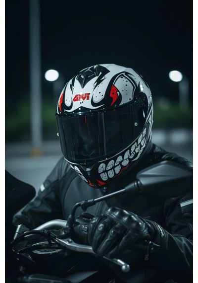 Gıvı 50.x Bones Beyaz / 1 Renkli 1 Şeffaf Vizörlü Motosiklet Kask Siyah Vizör + Şeffaf