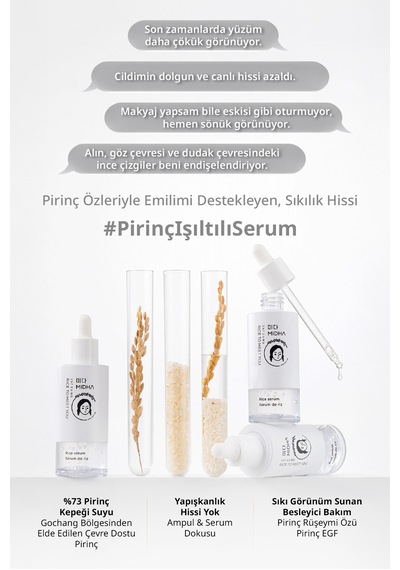 Midha %73 Pirinç Özü İçeren Sıkılaştırıcı ve Aydınlatıcı Serum 50 ML