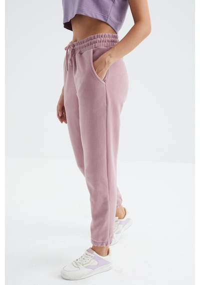 Tommy Life Gül Kurusu Yüksek Bel Basic Bağcıklı Jogger Polar Kadın Eşofman Alt - 94622 GÜL KURUSU