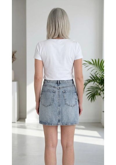 Byemelika Taş Baskılı Zr Denim Mini Etek Buz Mavi