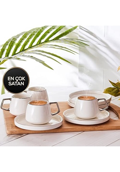 Karaca Saturn Platin 6 Kişilik Kahve Fincanı Açık Ahşap