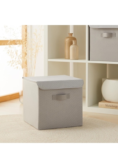 Ocean Home Textile 2'li Gri Balıksırtı Kapaklı Kutu Set 30 X 30 X 30 Cm Genel