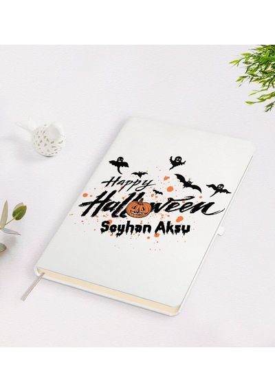 Kişiye Özel Happy Halloween Tasarımlı Beyaz Defter-11 Beyaz