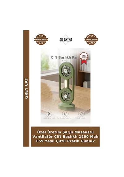 Özel Üretim Şarjlı Masaüstü Vantilatör Çift Başlıklı 1200 Mah F59 Yeşil Çiftli Pratik Günlük