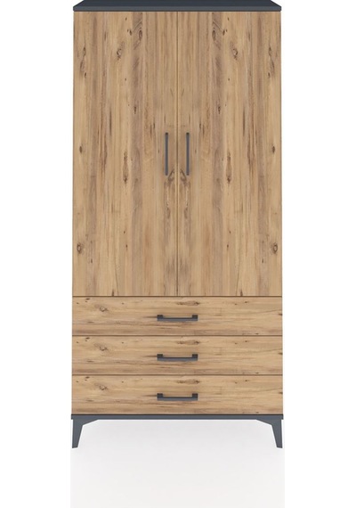Arges Dolap Tek Raflı 3 Çekmeceli Tek Askılı 88x30x182 Antras... Antrasit