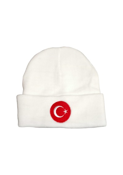 Salarticaret Beyaz Bere Türk Bayraklı Kışlık Akrilik Bere