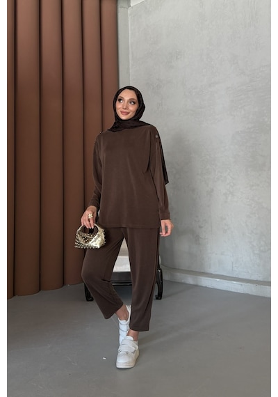 Riella Butik Bade Tesettür Takım Kahverengi