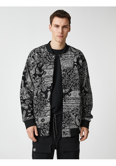 Koton Bomber Ceket Çıtçıt Düğmeli Şal Motifli Fermuar Detaylı Şardonlu Gri Desenli 3sam50007mk Gri Koton Bomber Ceket Çıtçıt Düğmeli Şal Motifli Fermuar Detaylı Şardonlu Gri Desenli 3sam50007mk Gri