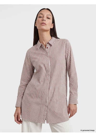 LC Waikiki Lc Waıkıkı Kahverengi Çizgili Poplin Kadın Gömlek Tunik