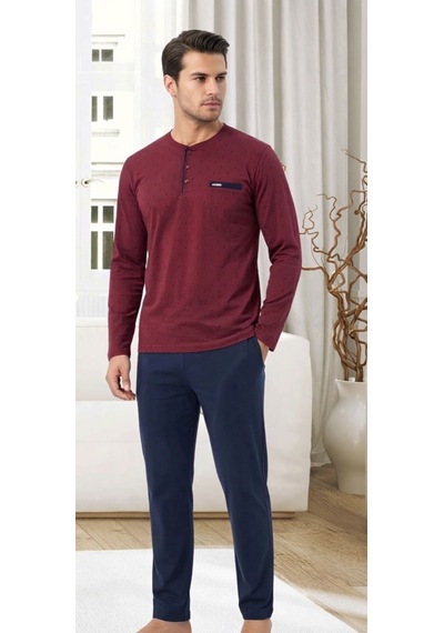 Erse Uzun Kol Pamuklu Süprem Penye Erkek Pijama Takımı - 9009474258918 Bordo