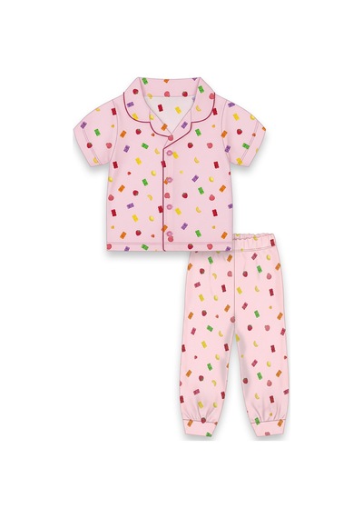 Harıbo Haribo Lisanslı Gömlek Yaka Kısa Kollu Desenli Pijama Takımı Pembe