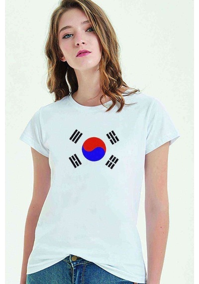 Güney Kore South Korea Baskılı Beyaz Kadın Tshirt