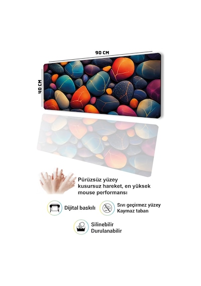 Sonictouch Klavye Mousepad 40x90cm Dikişsiz Pürüzsüz Sıvı Geçirmez Kaymaz Taban Kintsugi Çakılları