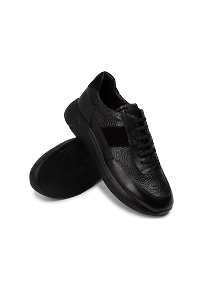 Deery Hakiki Deri Siyah Erkek Sneaker Ayakkabı - 01963Msyhe07 Siyah