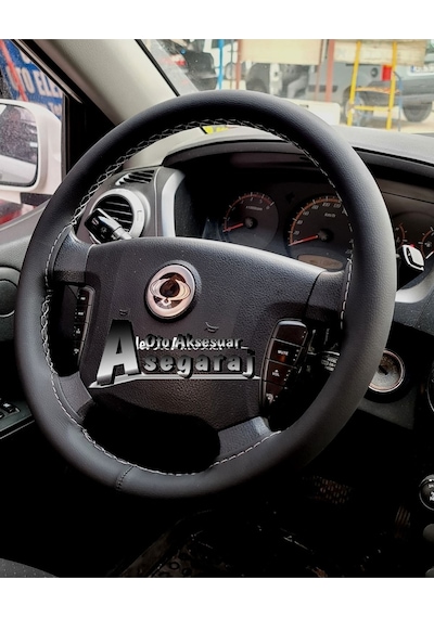 Ssangyong Actyon Uyumlu Dikmeli Direksiyon Kılıfı Soft Siyah Gri Ipli 38 10cm