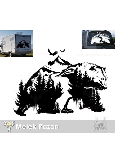 Orman Manzarası Ve Ayı Kamp Karavan, Off Road Sticker