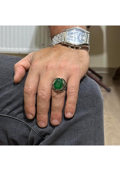 Yeşil Paraiba Yapay Taş Yüzük - 925 Ayar Gümüş Yüzük, El Yapımı Taş Takı Gümüş