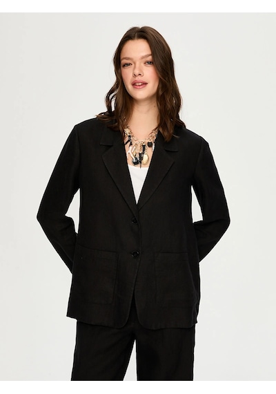 Faik Sönmez %100 Keten Astarsız Kadın Blazer Ceket Us26ckt015 Siyah