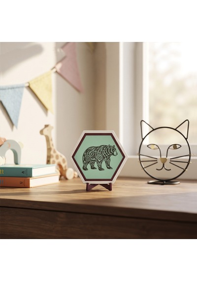 Süslü Ayı Motifli Dekoratif Masaüstü Dekoru, Yaşam Alanlarınıza Doğanın Gücünü Katan Modern Ve Özgün Tasarım 10x10 Cm, Açık Yeşil