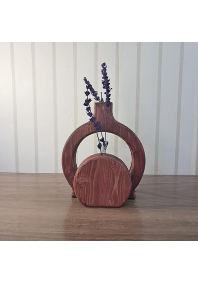 El Yapımı Ahşap Vazo Seti, Masif Çam, Antik Meşe Rengi, 2'li Set, Dekoratif Çiçeklik, 18x18 Cm Ve 12x12 Cm, Rusti Çok Renkli