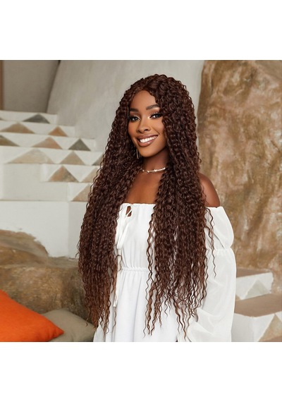 Afro Dalga Fiber Sentetik Tül Peruk - Açık Kahve Çok Renkli