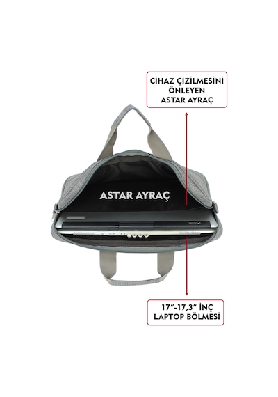 Dada Gri Laptop Evrak Çantası 17"-17,3" İnç 8mm Darbe Emici Koruma Su Geçirmez Kumaş