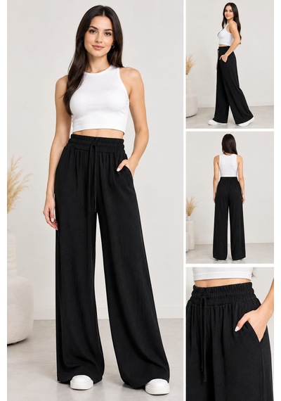 Siyah Bol Paça Rahat Pantolon