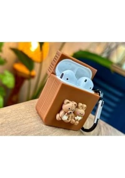 Airpods 1. Nesil Ve 2. Nesil İle Uyumlu Ayıcık Tasarımlı Kalın Silikon Kılıf - Brown