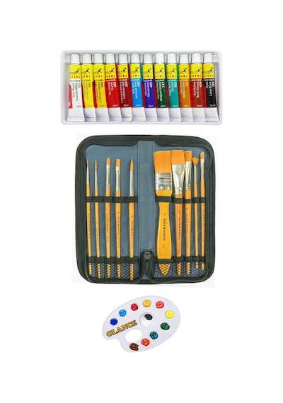 Daler Rowney Gold Taklon 10'lu Çantalı Fırça Seti Fanart Academy 12 X 12ml Akrilik Boya Seti