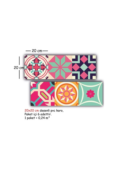 Tink Kendinden Yapışkanlı Pembe Desenli Pvc Karo Kaplama 20x20 Cm 6'lı Paket