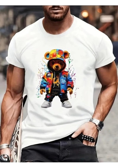 Panda Baskı Tekstil Bear Baskılı Özel Tasarım Tshirt Beyaz
