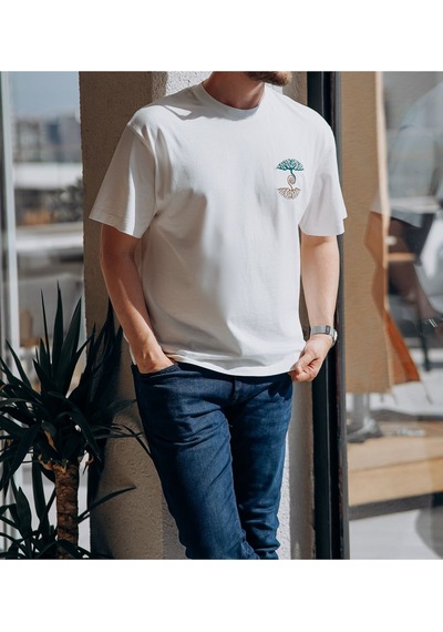 Oversize Unisex Ekru T-shirt - Hayat Ağacı Ekru