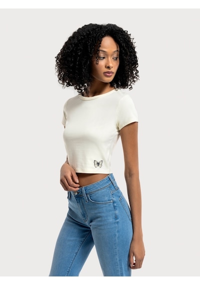Crop Kadın Tshirt K.kol Ekru