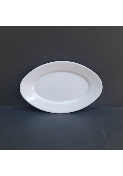 2 Adet Standart Melamin Oval Kayık Tabak Orta Salata Tabağı 30x19 Cm - Beyaz Beyaz