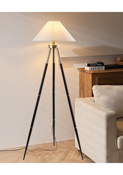 Cosby Siyah-gold Kaplamalı Tripod Metal 3 Ayaklı Lambader Krem