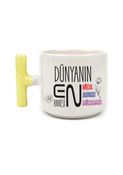 Dünyanın En Annesi Baskılı Sarı Kulplu T Kupa